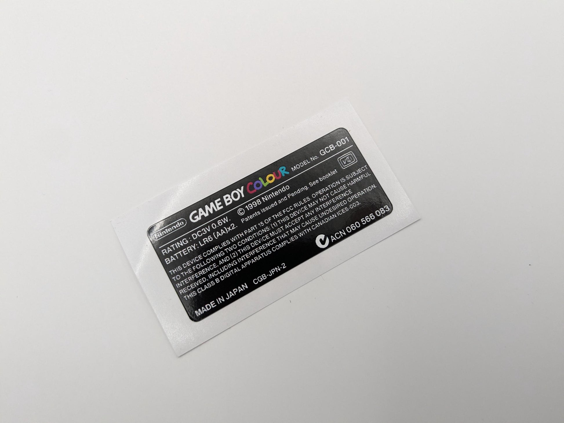 Gameboy Colour label sticker Black (UK Spelling)