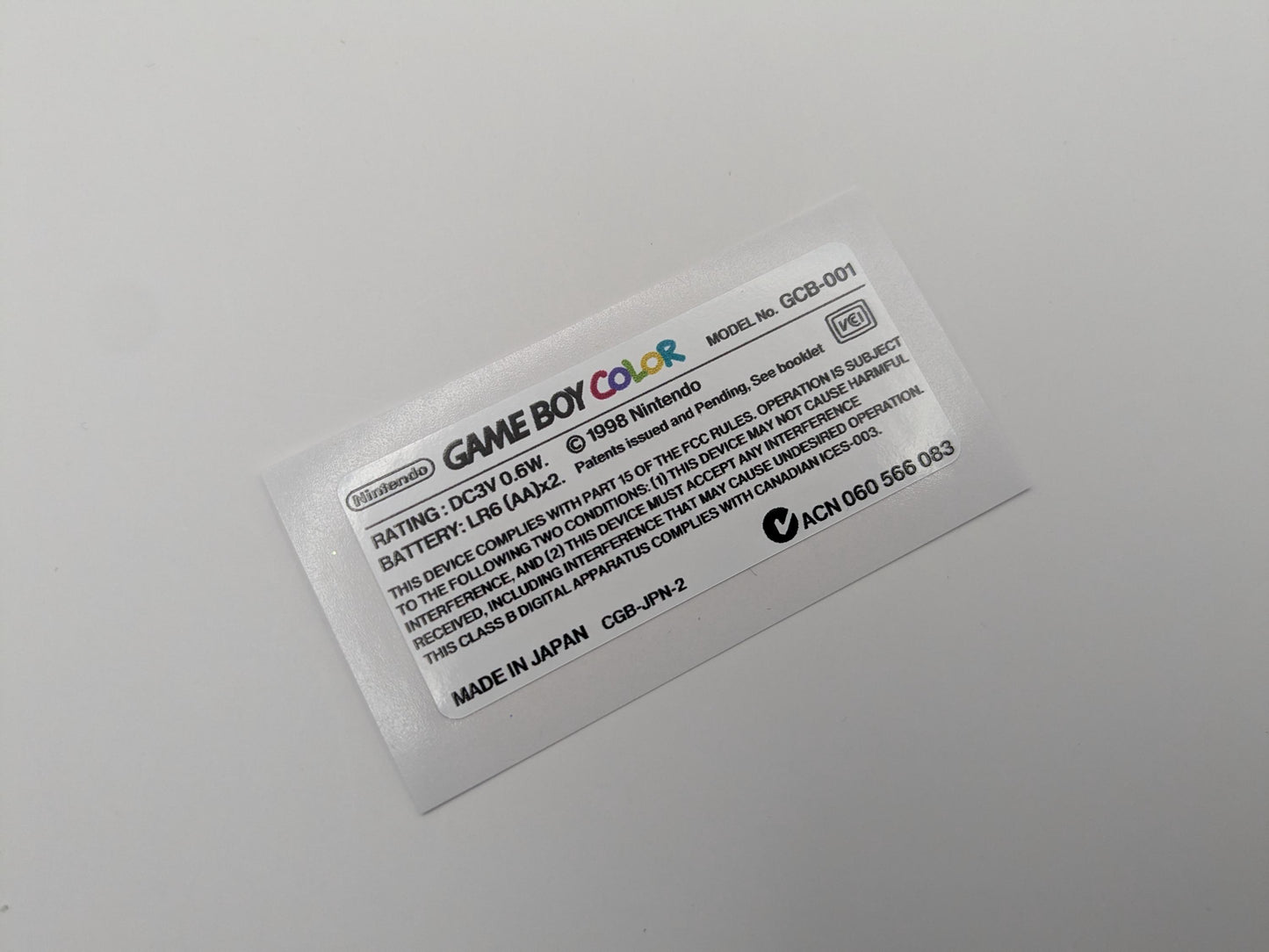 Gameboy Color label sticker White